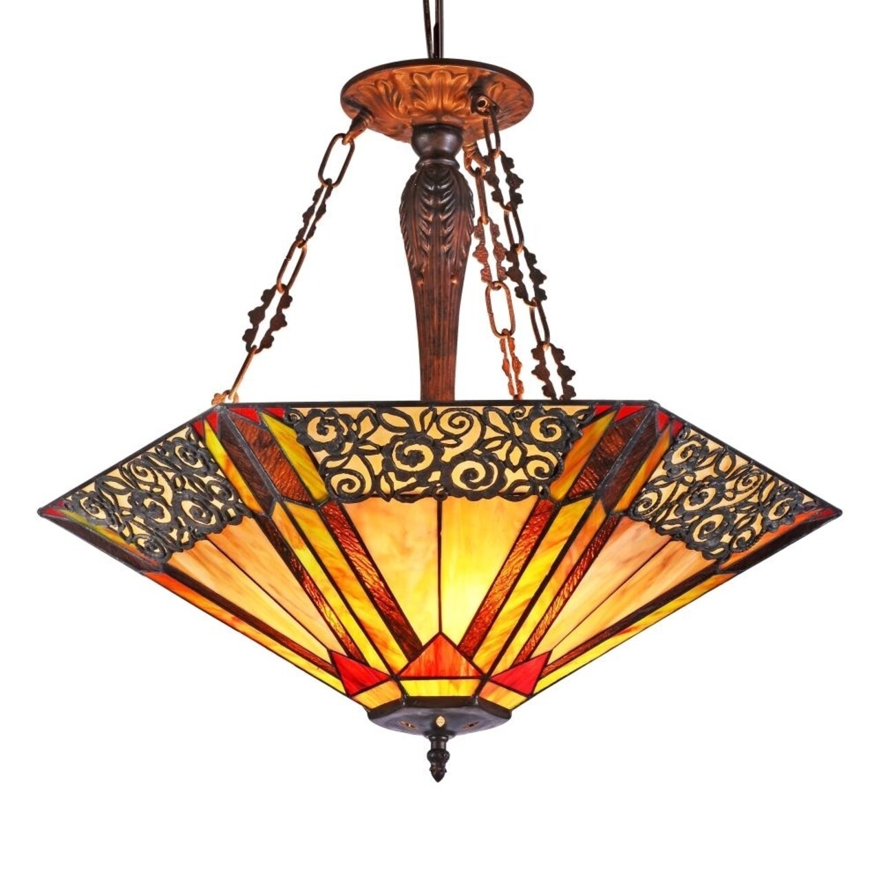 CHLOE Lighting Metal Ceiling Pendant with 24" Tiffany Style Glass Shade, Multicolor